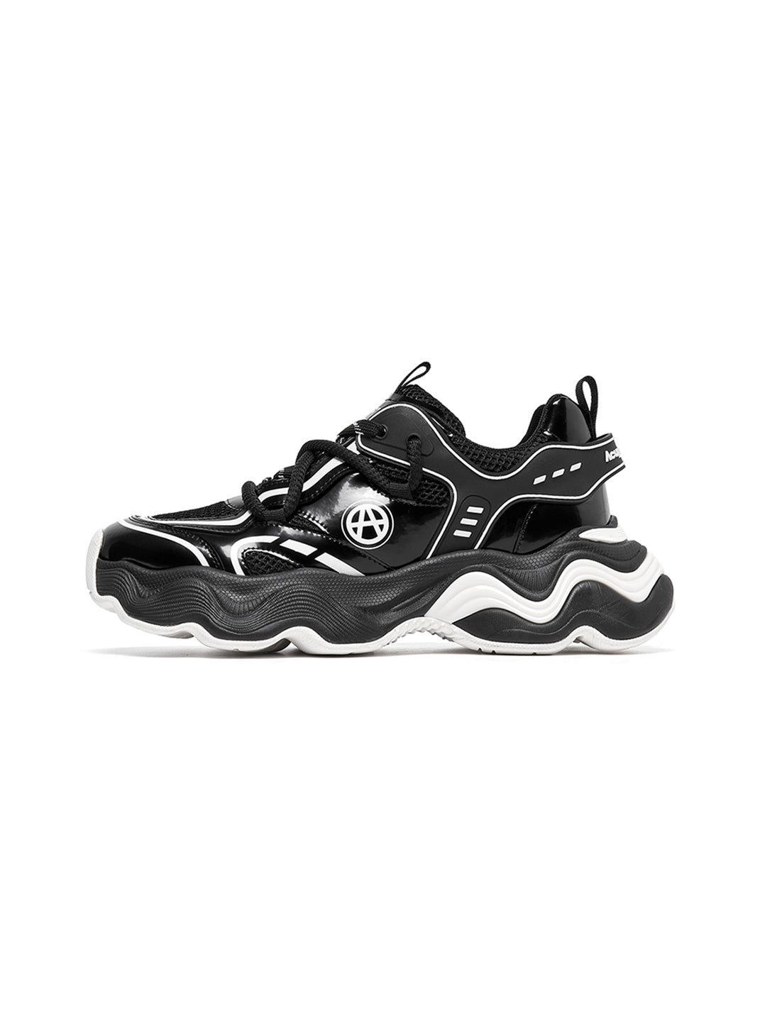 Black Wave-Sole Chunky Dad Sneakers - Skipkicks