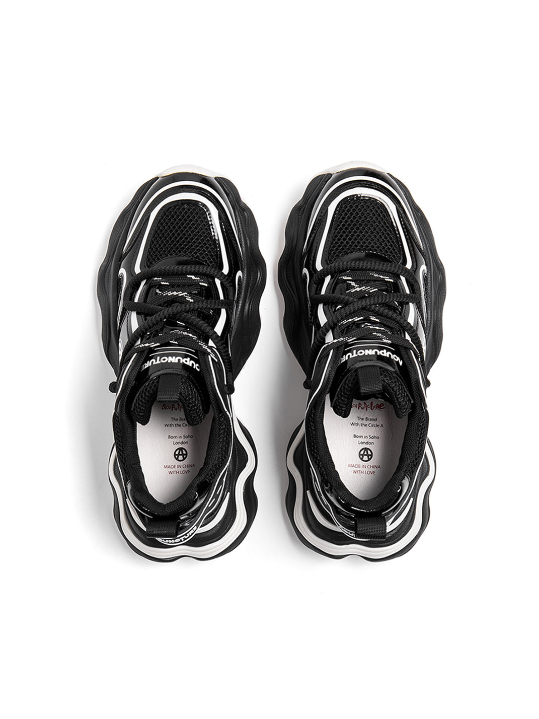 Black Wave-Sole Chunky Dad Sneakers - Skipkicks
