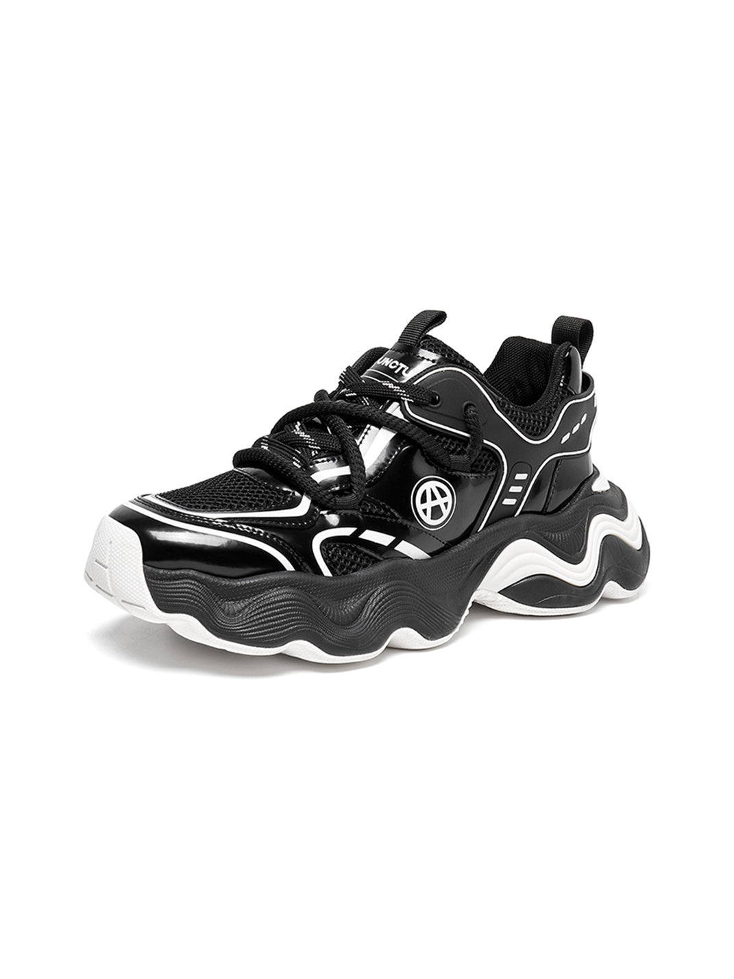 Black Wave-Sole Chunky Dad Sneakers - Skipkicks