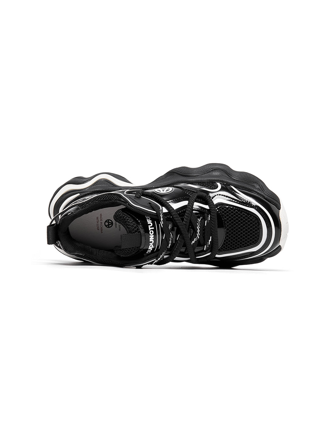 Black Wave-Sole Chunky Dad Sneakers - Skipkicks