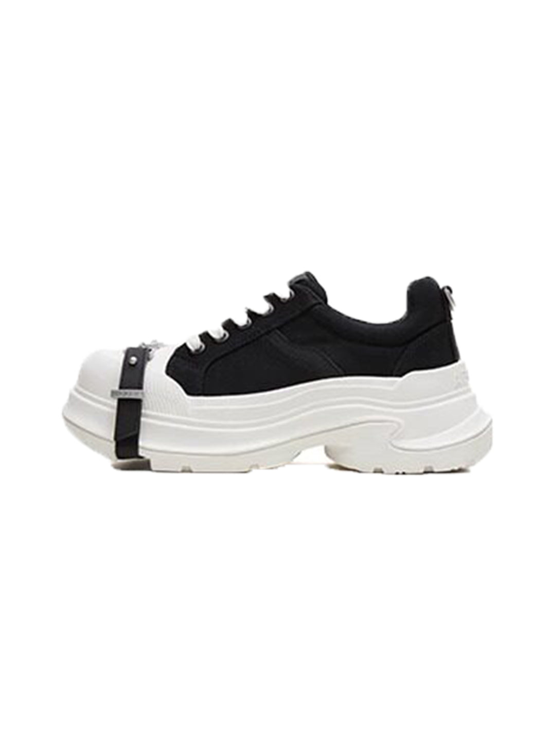 Black White Buckle Platform Canvas Sneakers - Skipkicks