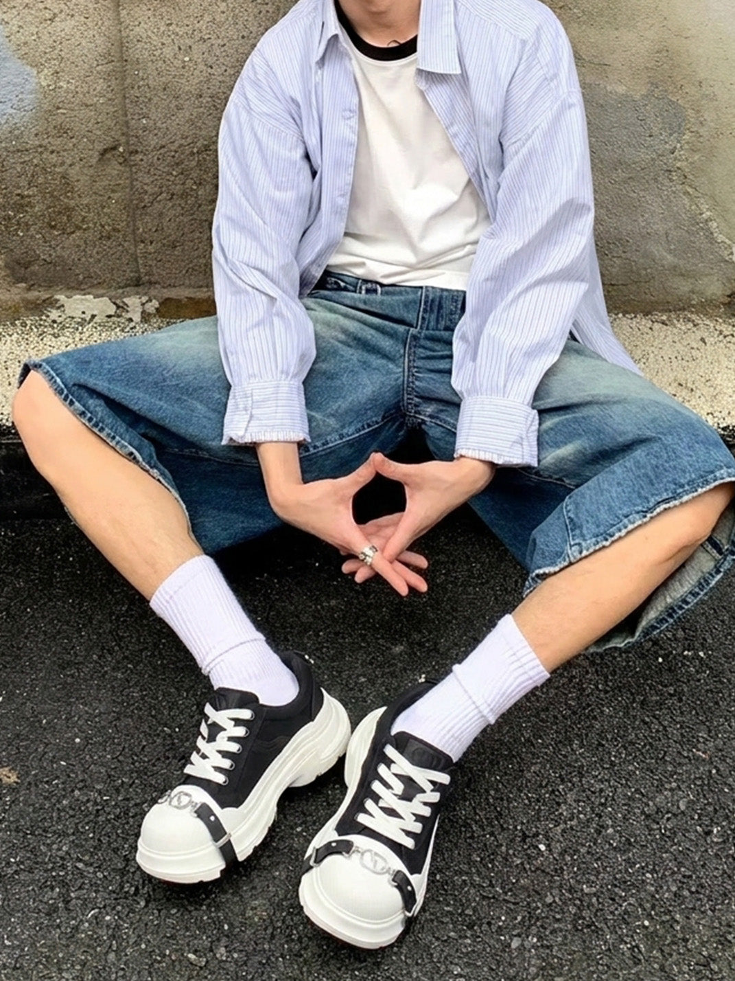 Black White Buckle Platform Canvas Sneakers - Skipkicks