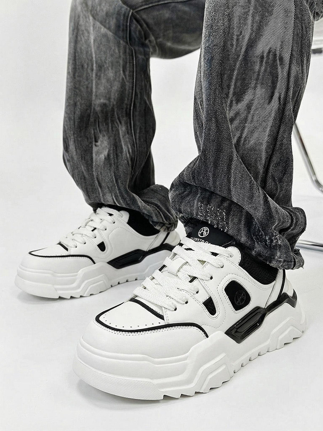 Black White Cutout Platform Sneakers - Skipkicks
