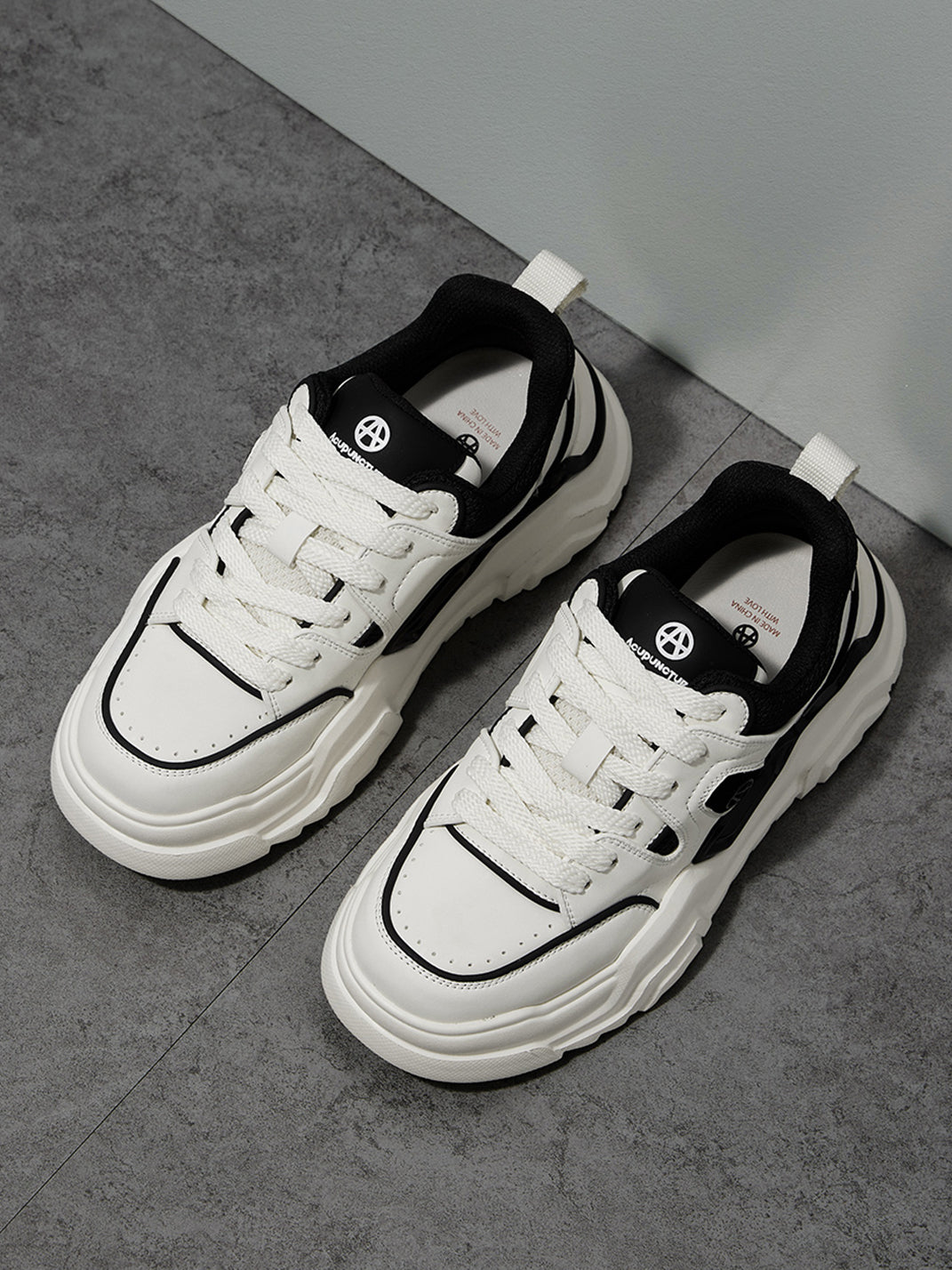 Black White Cutout Platform Sneakers - Skipkicks