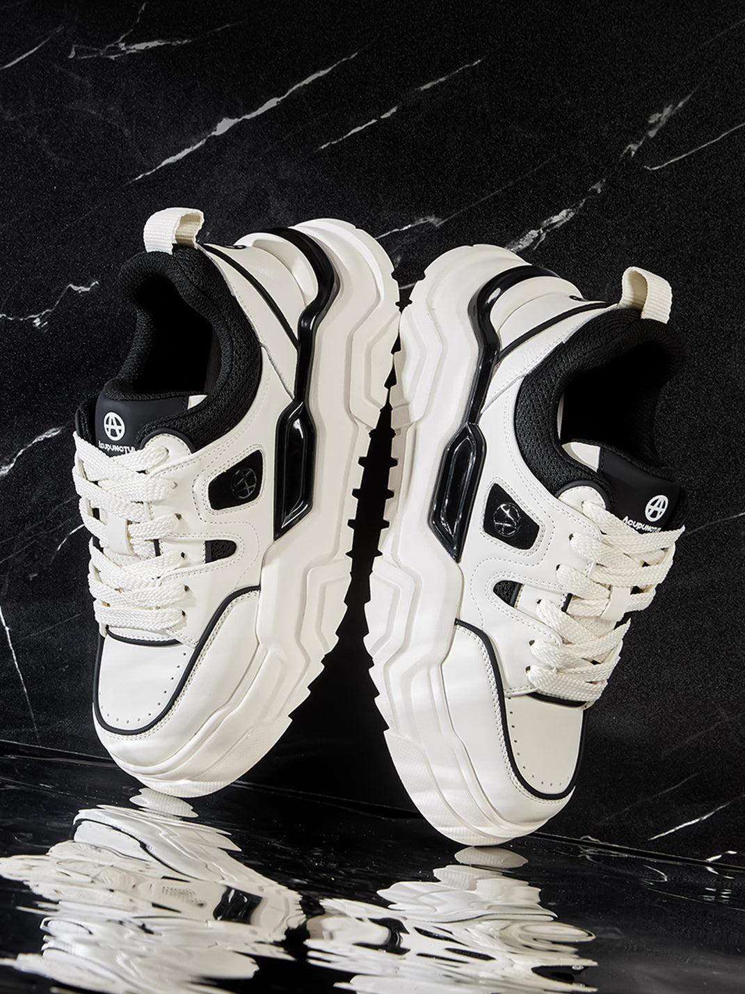 Black White Cutout Platform Sneakers - Skipkicks