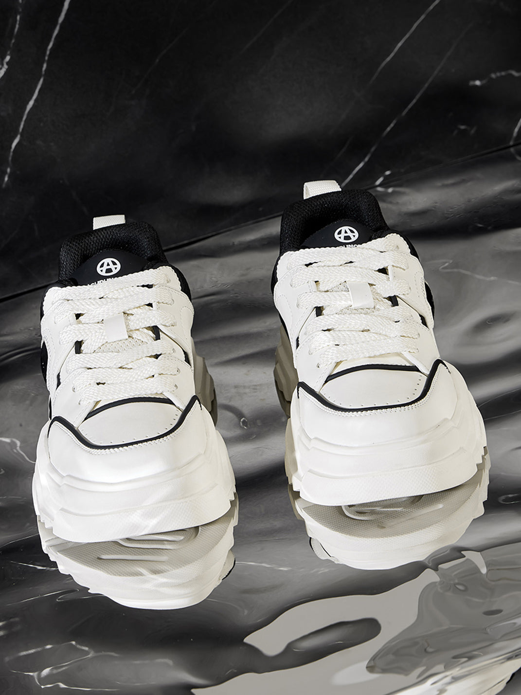 Black White Cutout Platform Sneakers - Skipkicks