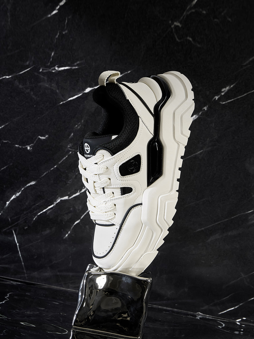 Black White Cutout Platform Sneakers - Skipkicks