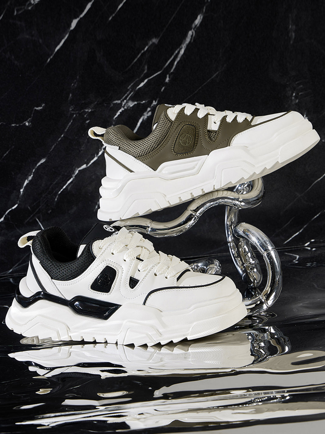 Black White Cutout Platform Sneakers - Skipkicks