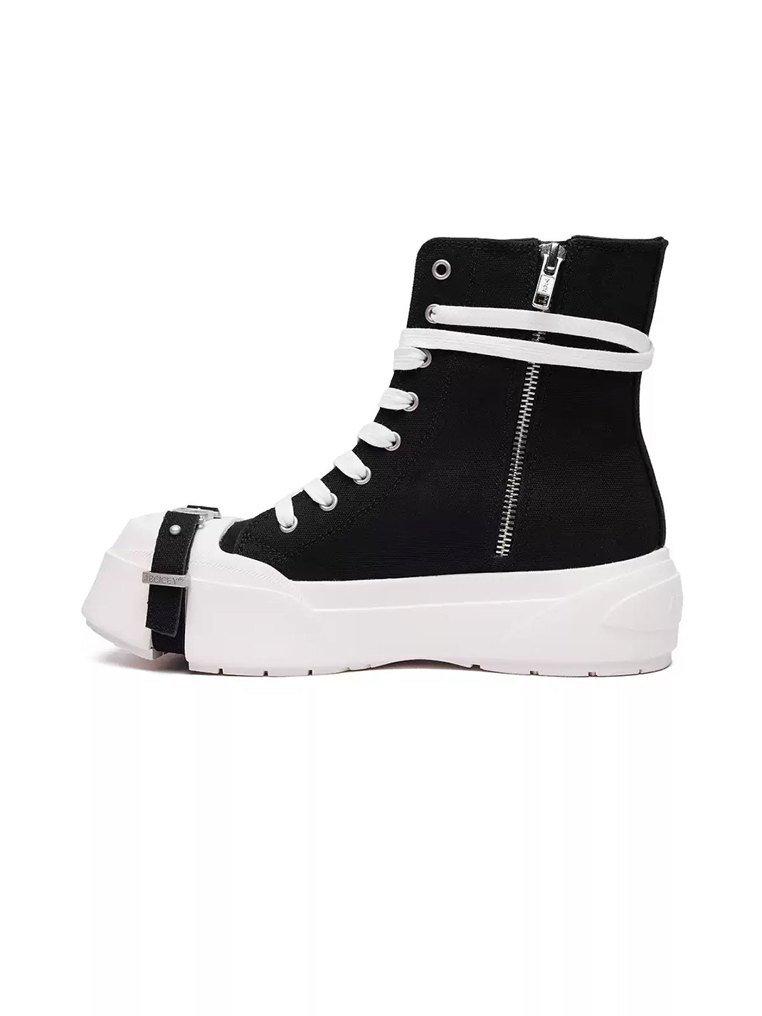 Black Zip-Pocket High-Top Platform Sneakers - Skipkicks