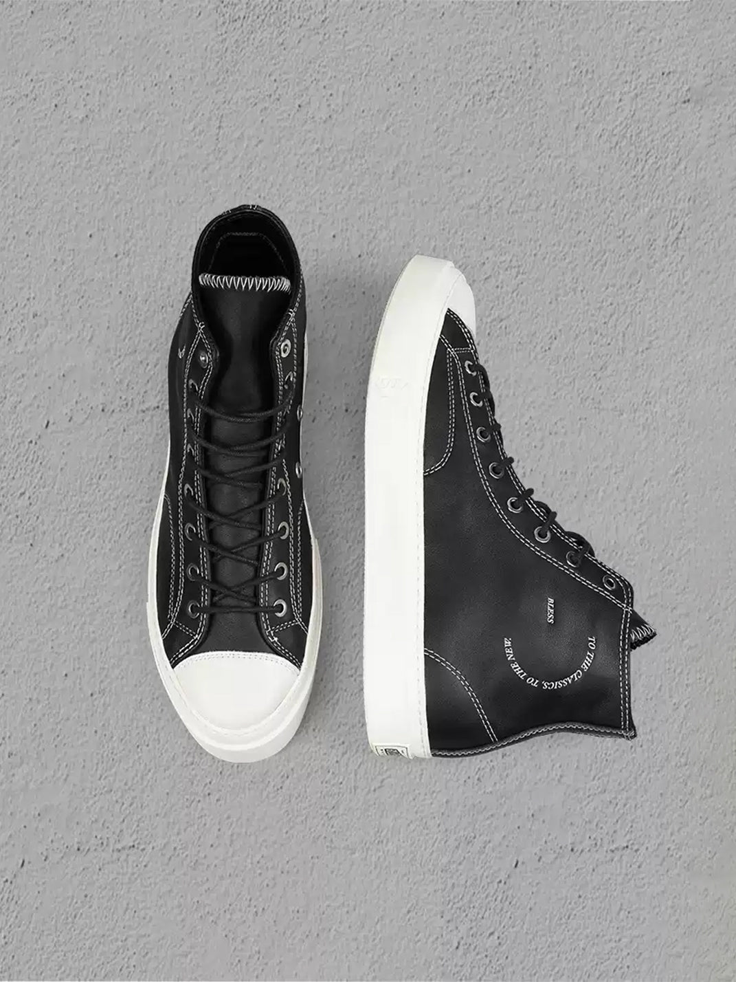 Black Contrast-Stitch Platform High-Top Sneakers - Skipkicks