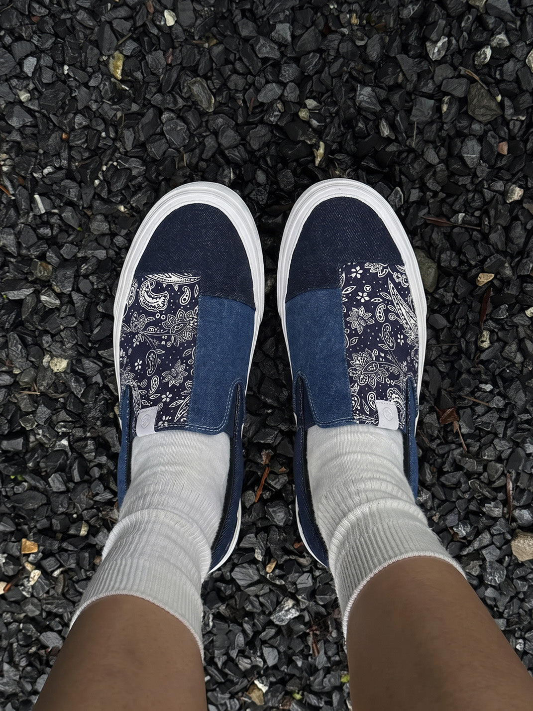 Blue Paisley Patchwork Slip-On Sneakers - Skipkicks