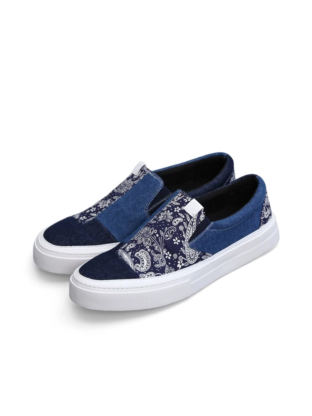 Blue Paisley Patchwork Slip-On Sneakers - Skipkicks