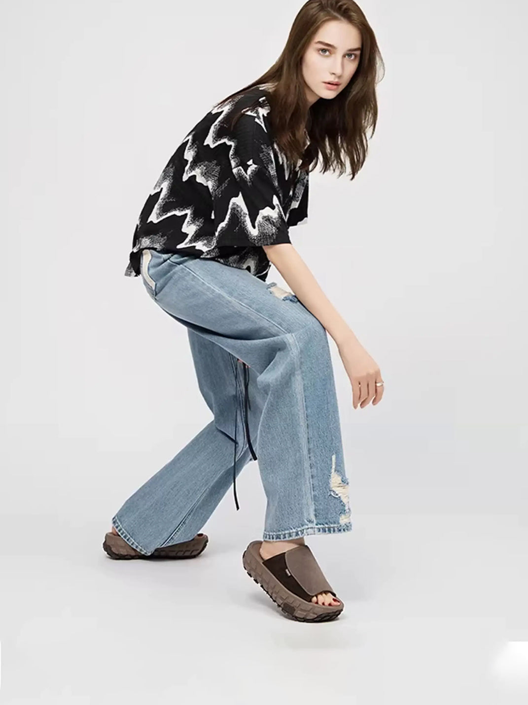 Blue Suede Tire-Sole Platform Mule Slides - Skipkicks