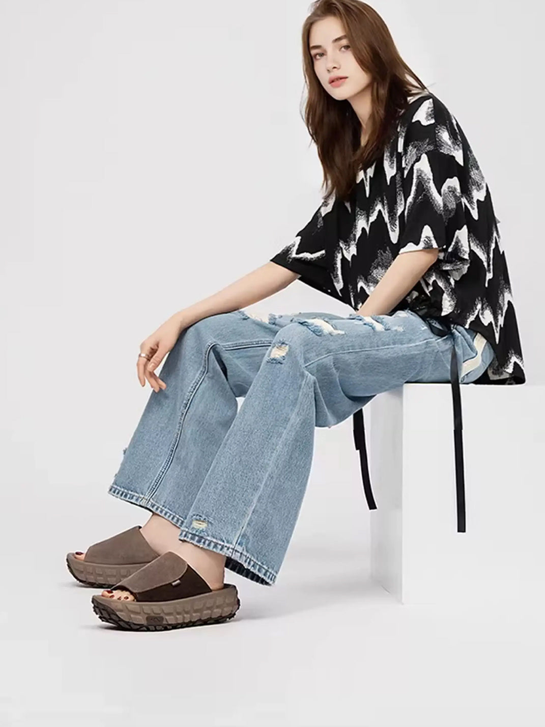 Blue Suede Tire-Sole Platform Mule Slides - Skipkicks