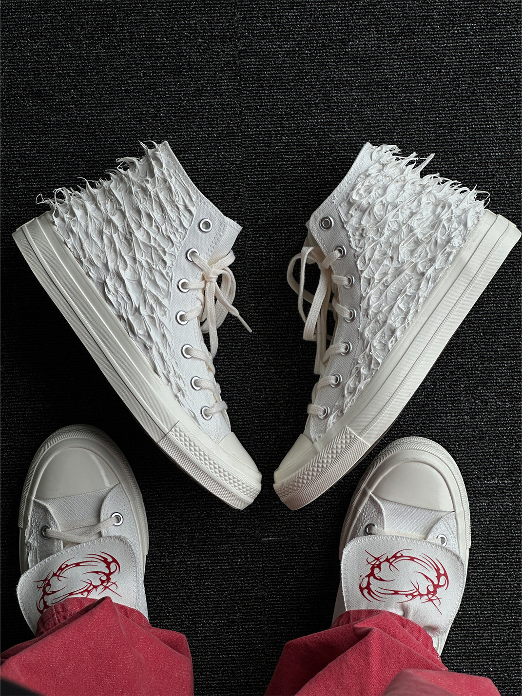 Silicone-Relief Platform High-Top Sneakers - Skipkicks
