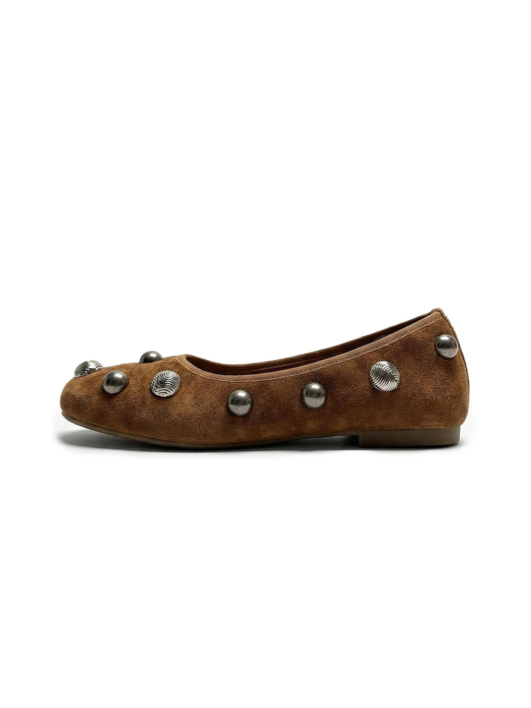 Brown Crystal-Stud Suede Ballet Flats - Skipkicks