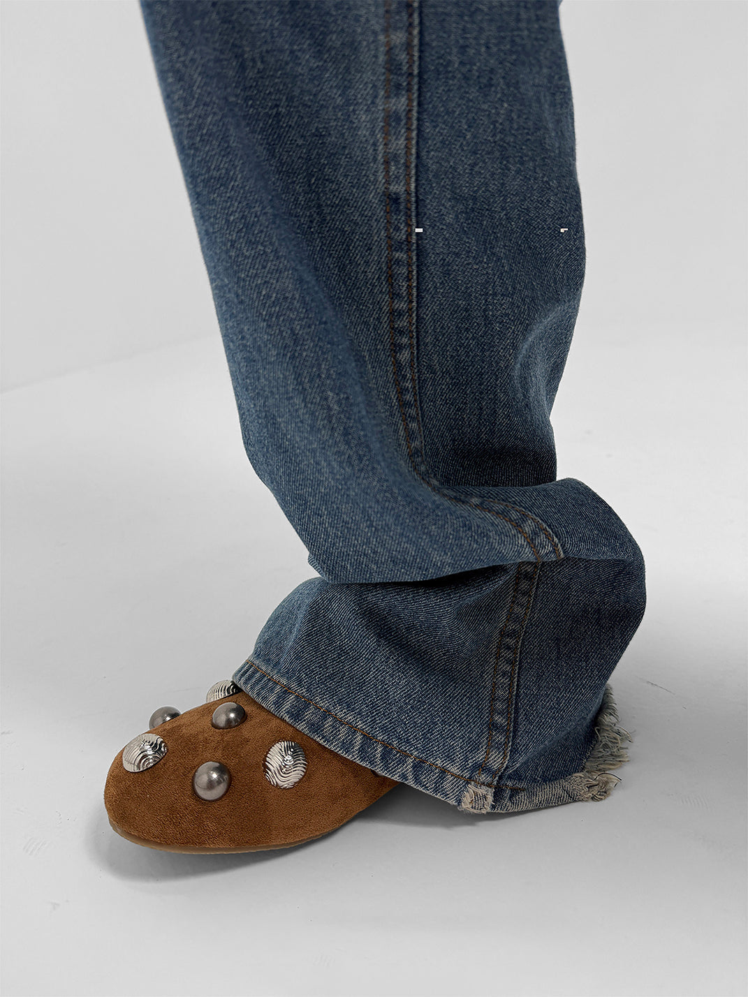 Brown Crystal-Stud Suede Ballet Flats - Skipkicks