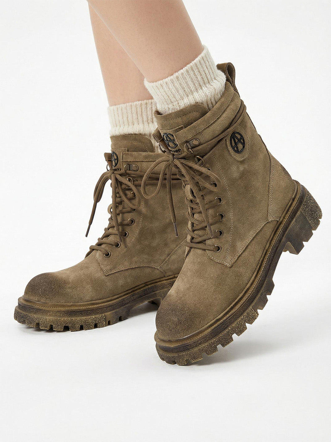 Brown Distressed Platform Combat Boots - Skipkicks