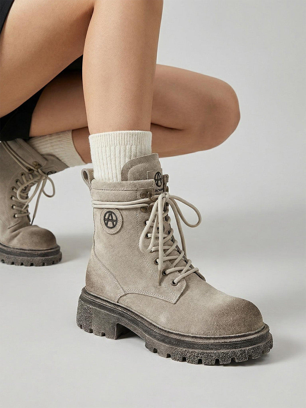 Brown Distressed Platform Combat Boots - Skipkicks