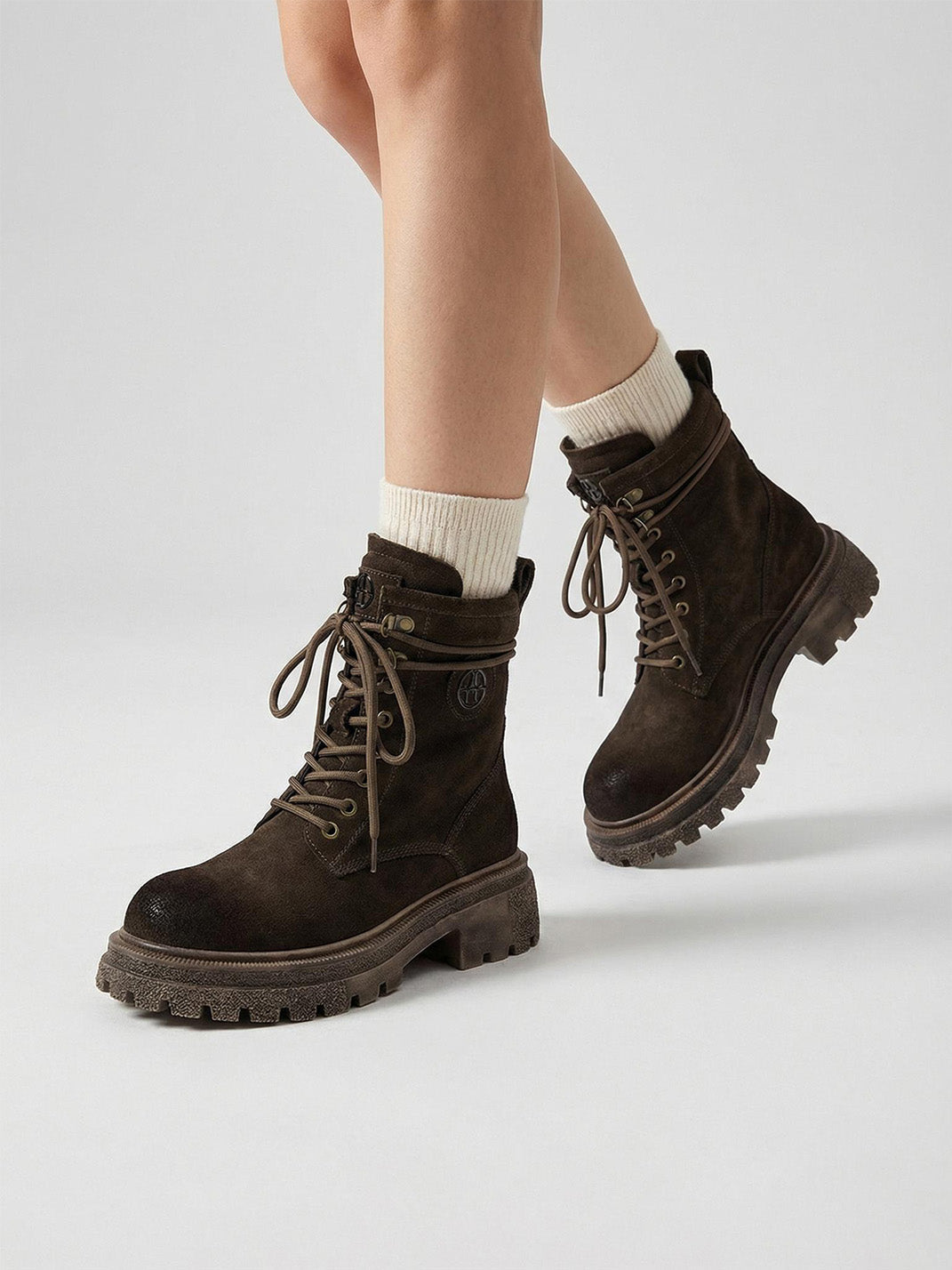 Brown Distressed Platform Combat Boots - Skipkicks
