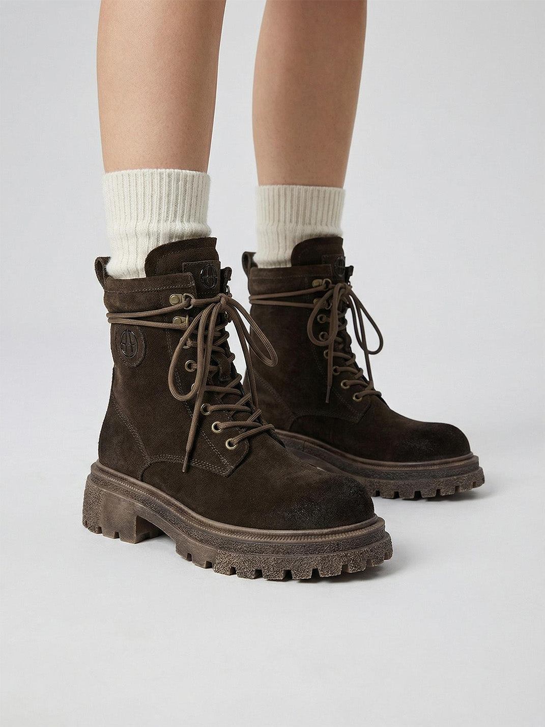 Brown Distressed Platform Combat Boots - Skipkicks