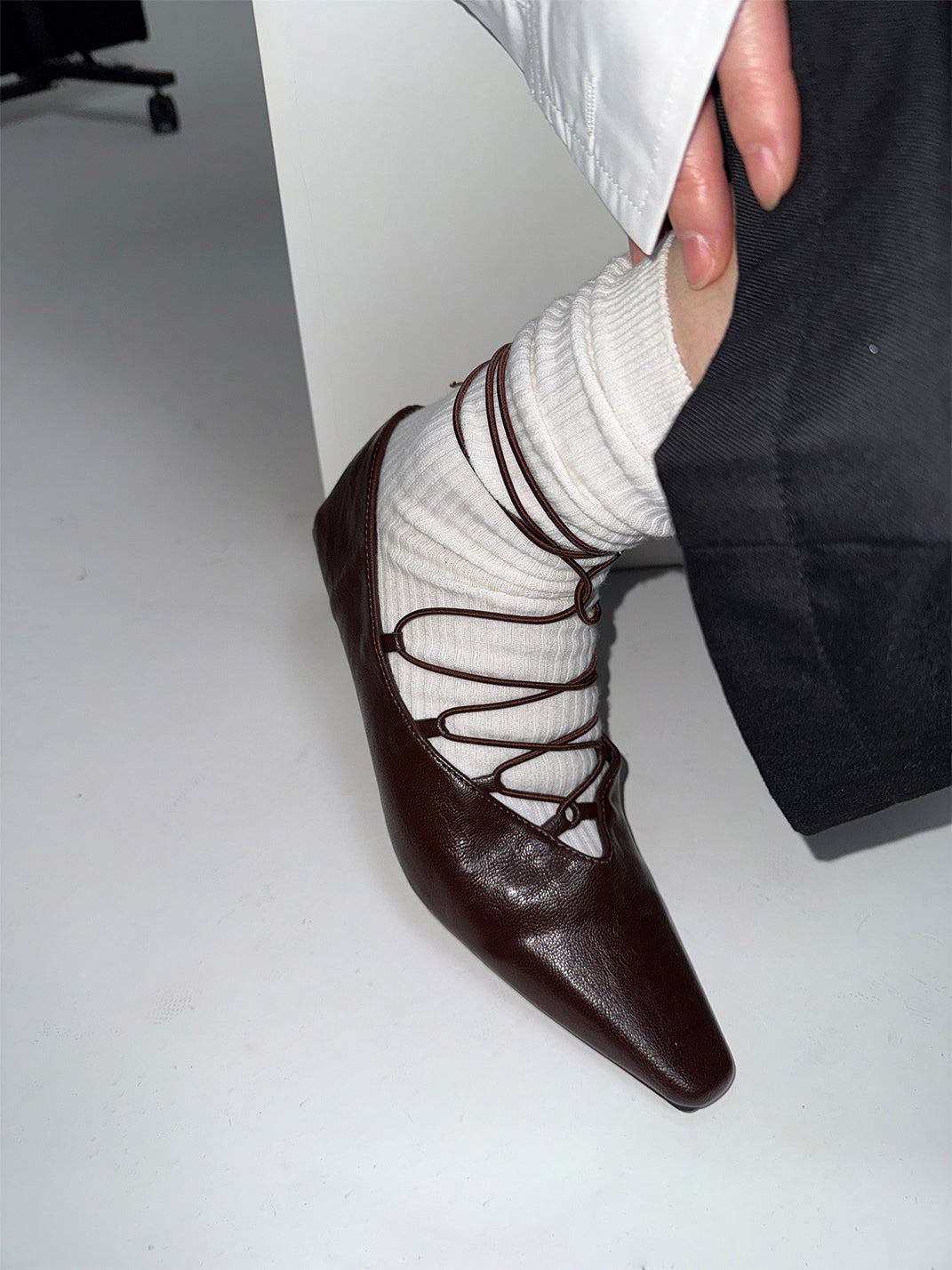 Brown Lace-Up Mary Jane Ballet Flats - Skipkicks