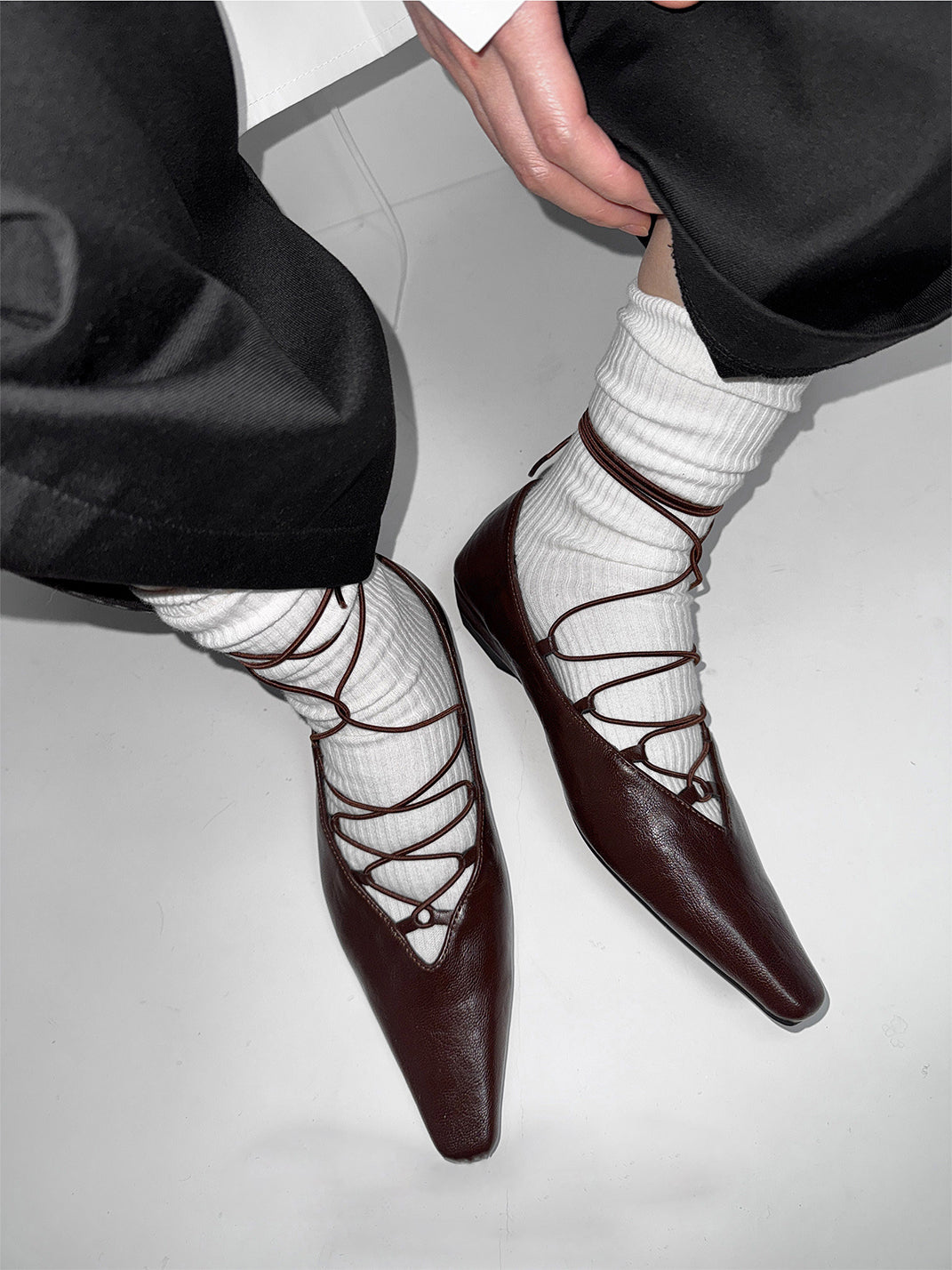 Brown Lace-Up Mary Jane Ballet Flats - Skipkicks