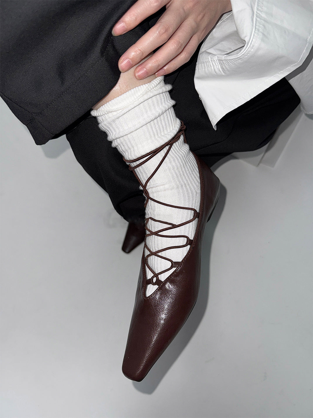 Brown Lace-Up Mary Jane Ballet Flats - Skipkicks