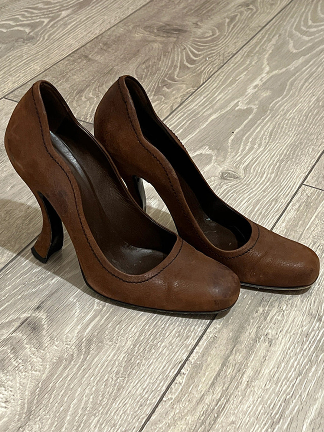 Brown Sculpted-Heel Round-Toe Pumps - Skipkicks