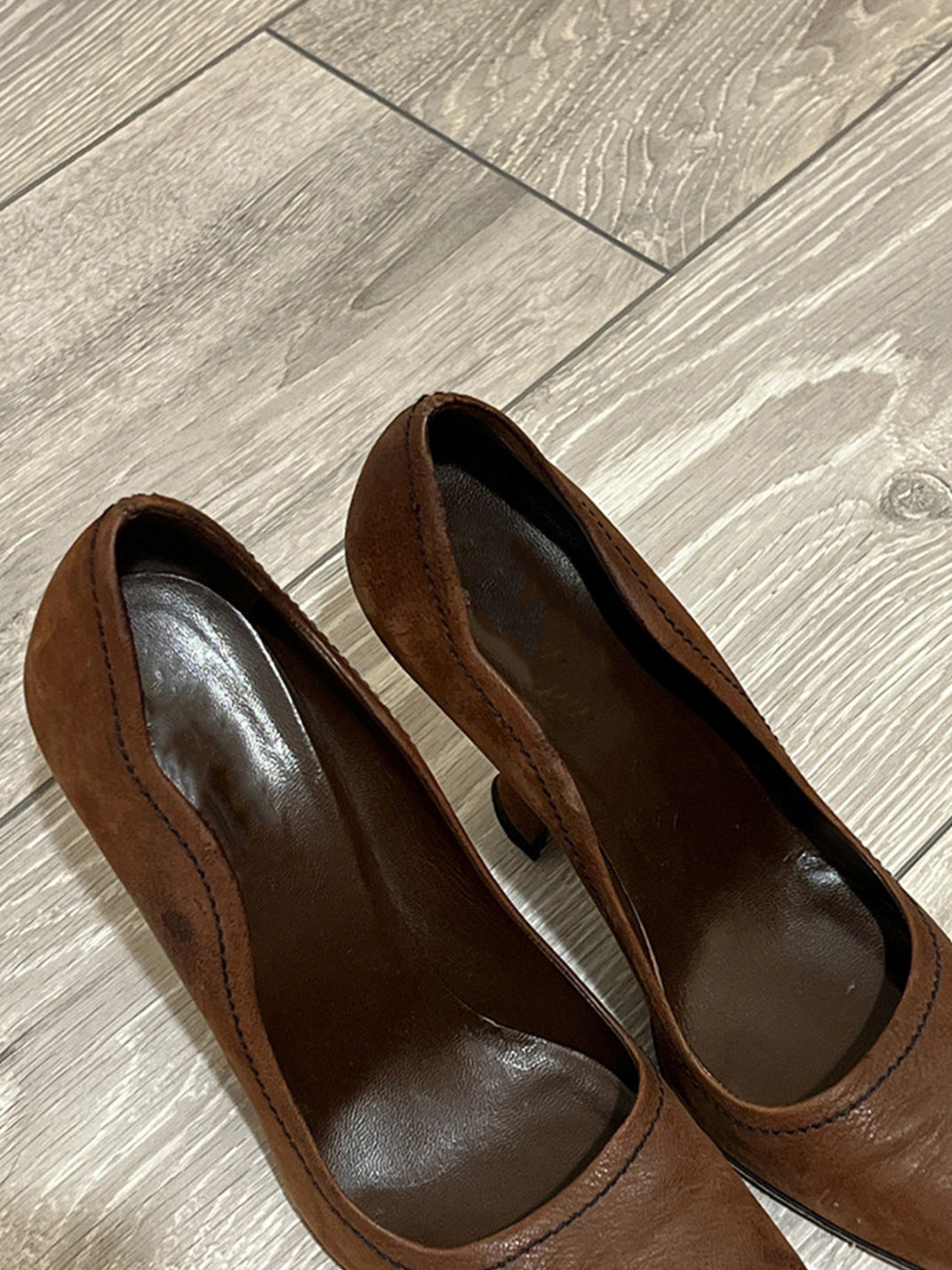 Brown Sculpted-Heel Round-Toe Pumps - Skipkicks