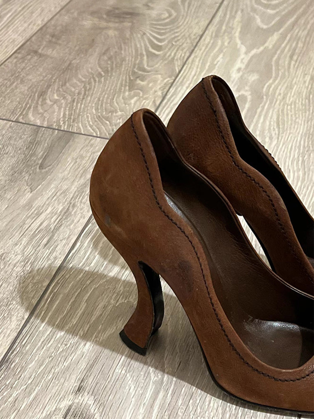 Brown Sculpted-Heel Round-Toe Pumps - Skipkicks