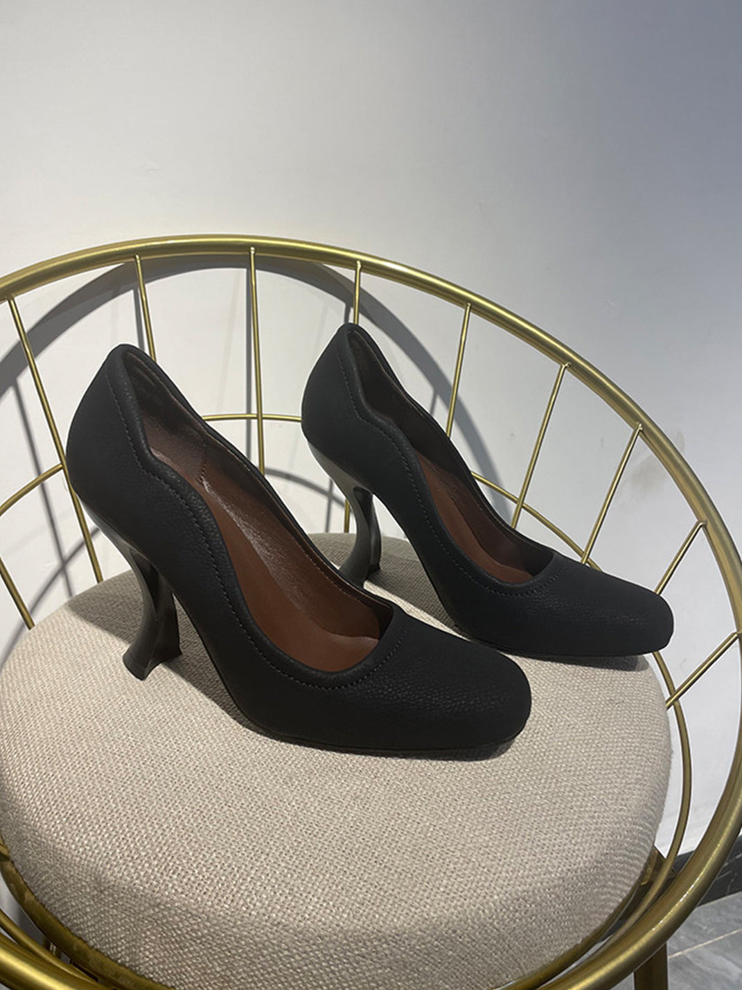 Brown Sculpted-Heel Round-Toe Pumps - Skipkicks