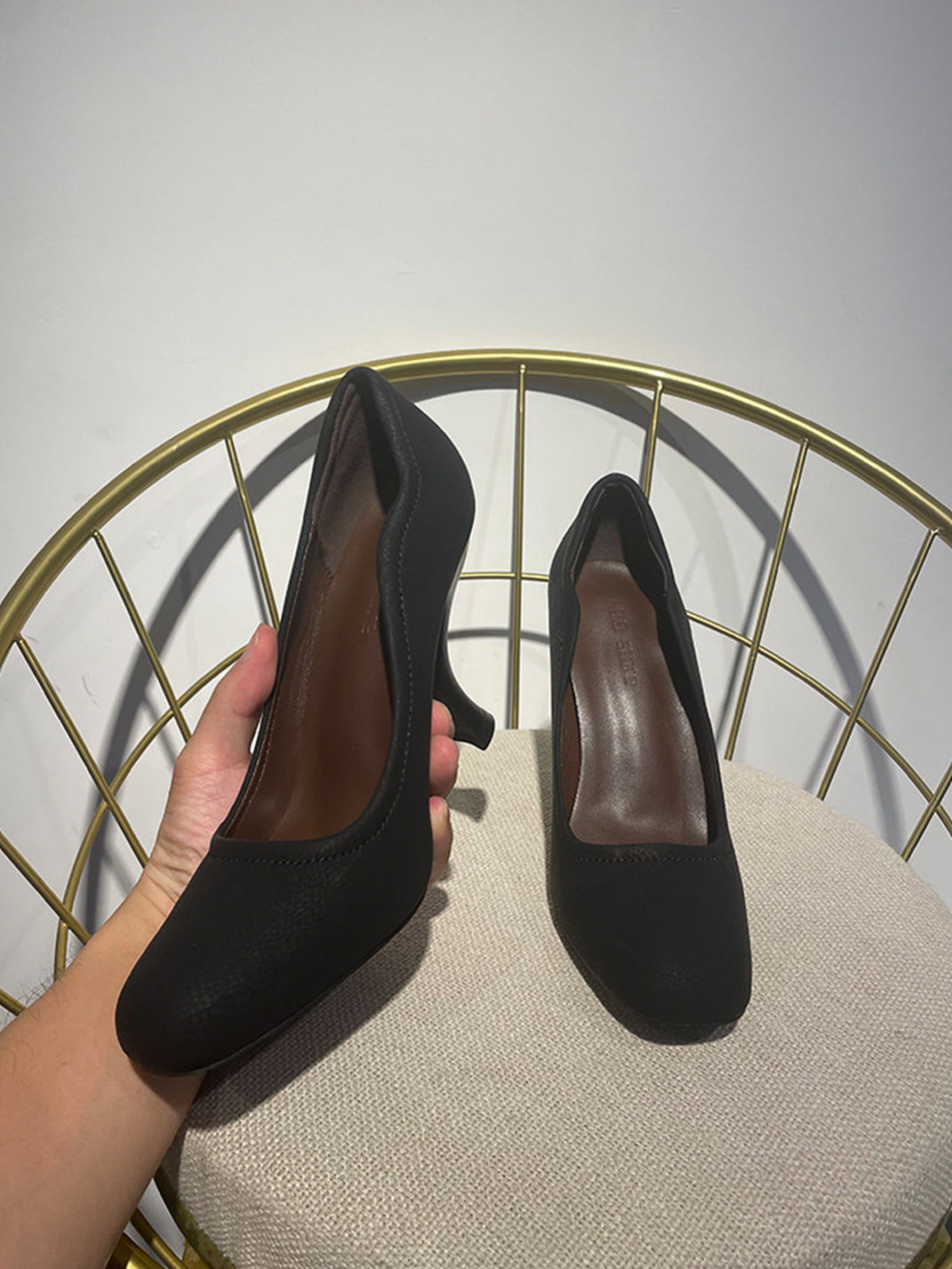 Brown Sculpted-Heel Round-Toe Pumps - Skipkicks