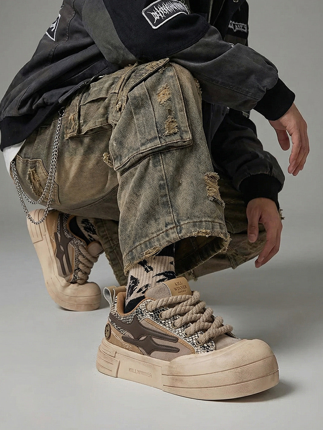 Brown Smile Panel Platform Sneakers - Skipkicks