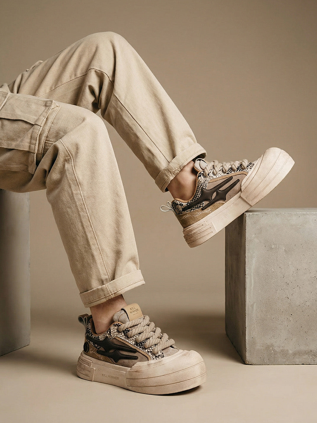 Brown Smile Panel Platform Sneakers - Skipkicks