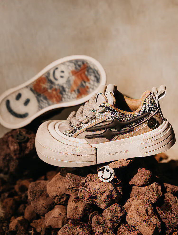 Brown Smile Panel Platform Sneakers - Skipkicks
