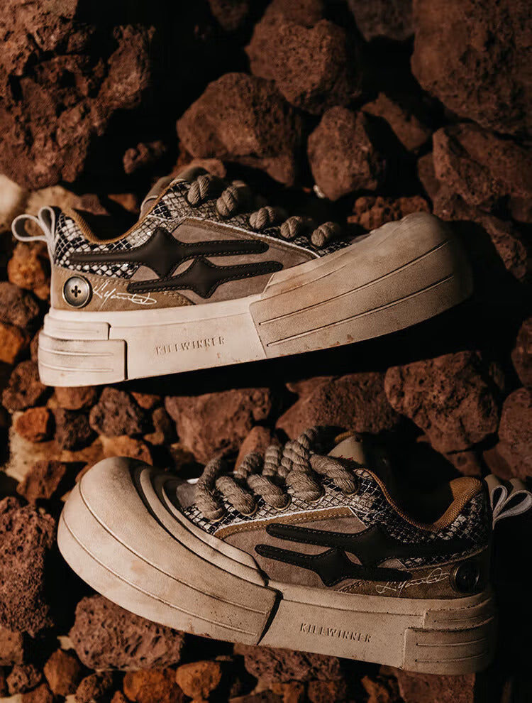 Brown Smile Panel Platform Sneakers - Skipkicks