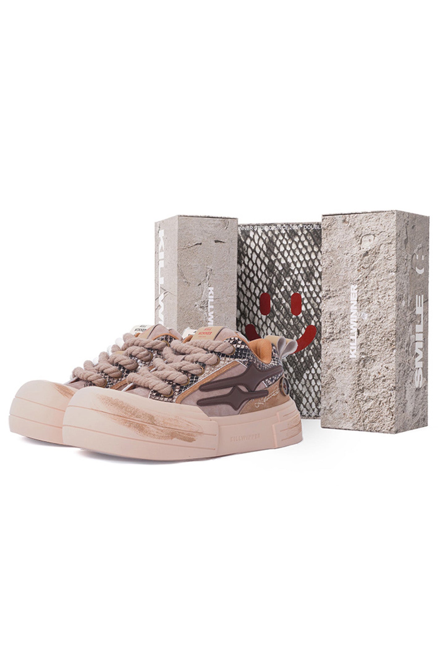 Brown Smile Panel Platform Sneakers - Skipkicks