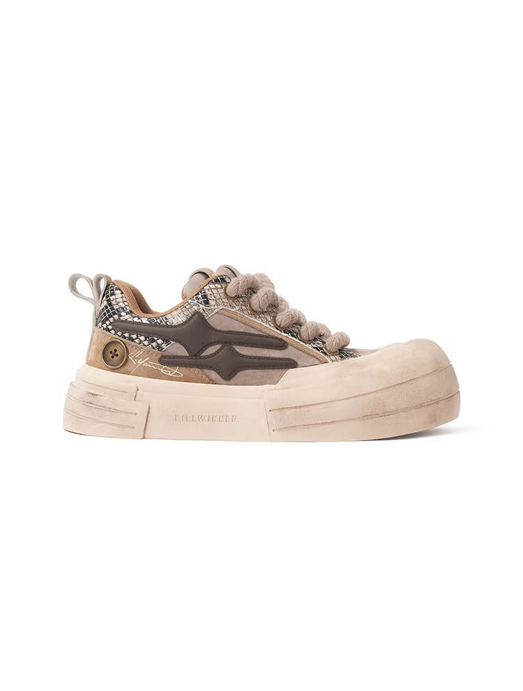 Brown Smile Panel Platform Sneakers - Skipkicks