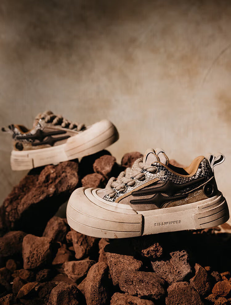 Brown Smile Panel Platform Sneakers - Skipkicks