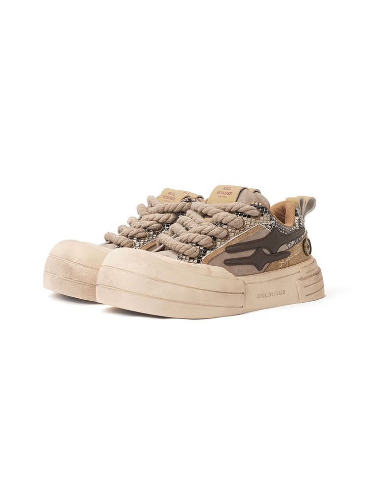 Brown Smile Panel Platform Sneakers - Skipkicks