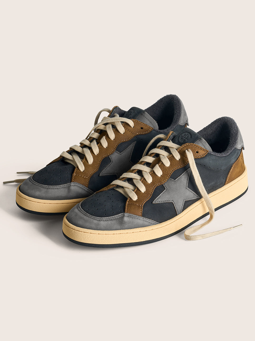 Brown Star Panel Retro Low-Top Sneakers - Skipkicks