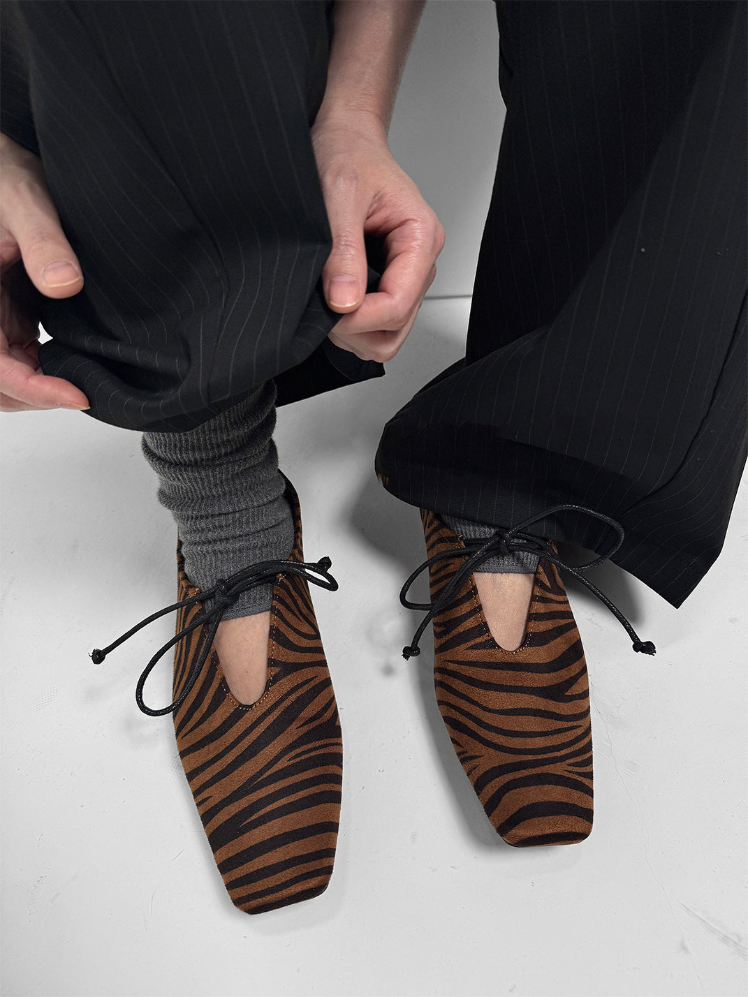 Brown Zebra-Print Lace-Up Loafers - Skipkicks