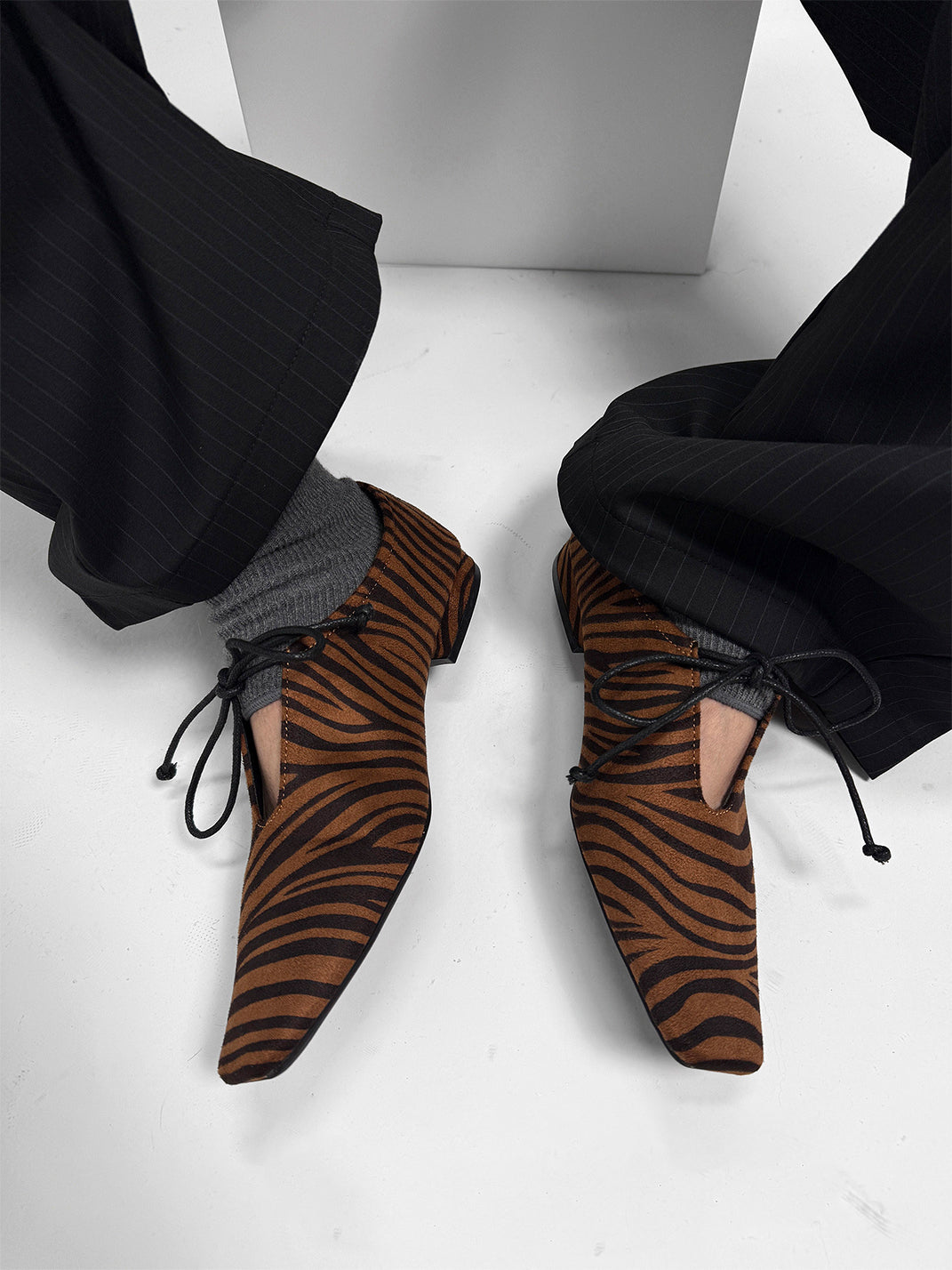 Brown Zebra-Print Lace-Up Loafers - Skipkicks