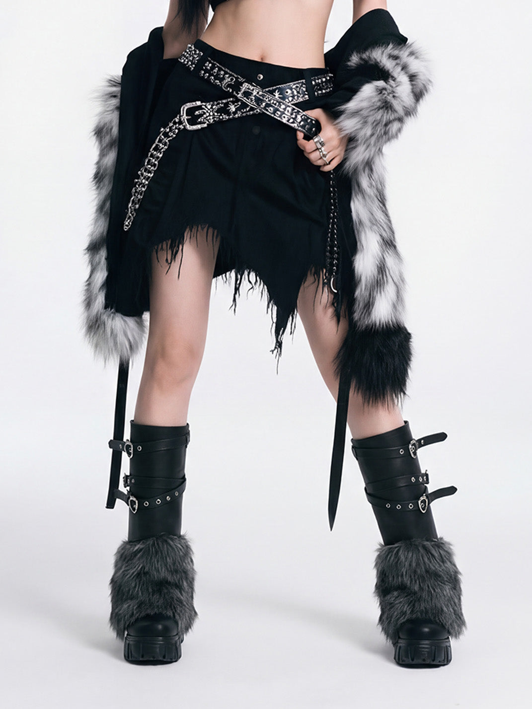 Buckle-Strap Faux-Fur Platform Calf Boots - Skipkicks