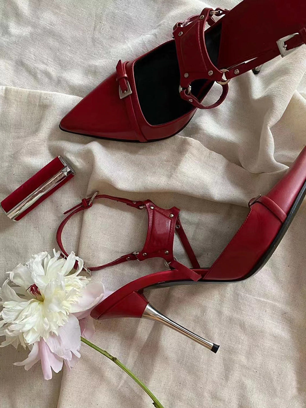 Buckle-Strap Pointed-Toe Stiletto Pumps - Skipkicks