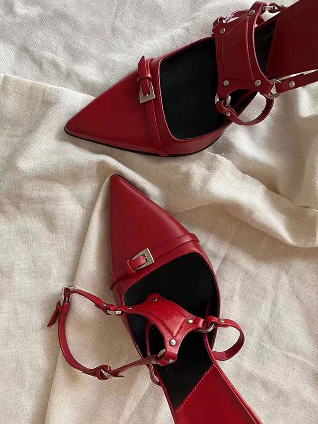 Buckle-Strap Pointed-Toe Stiletto Pumps - Skipkicks