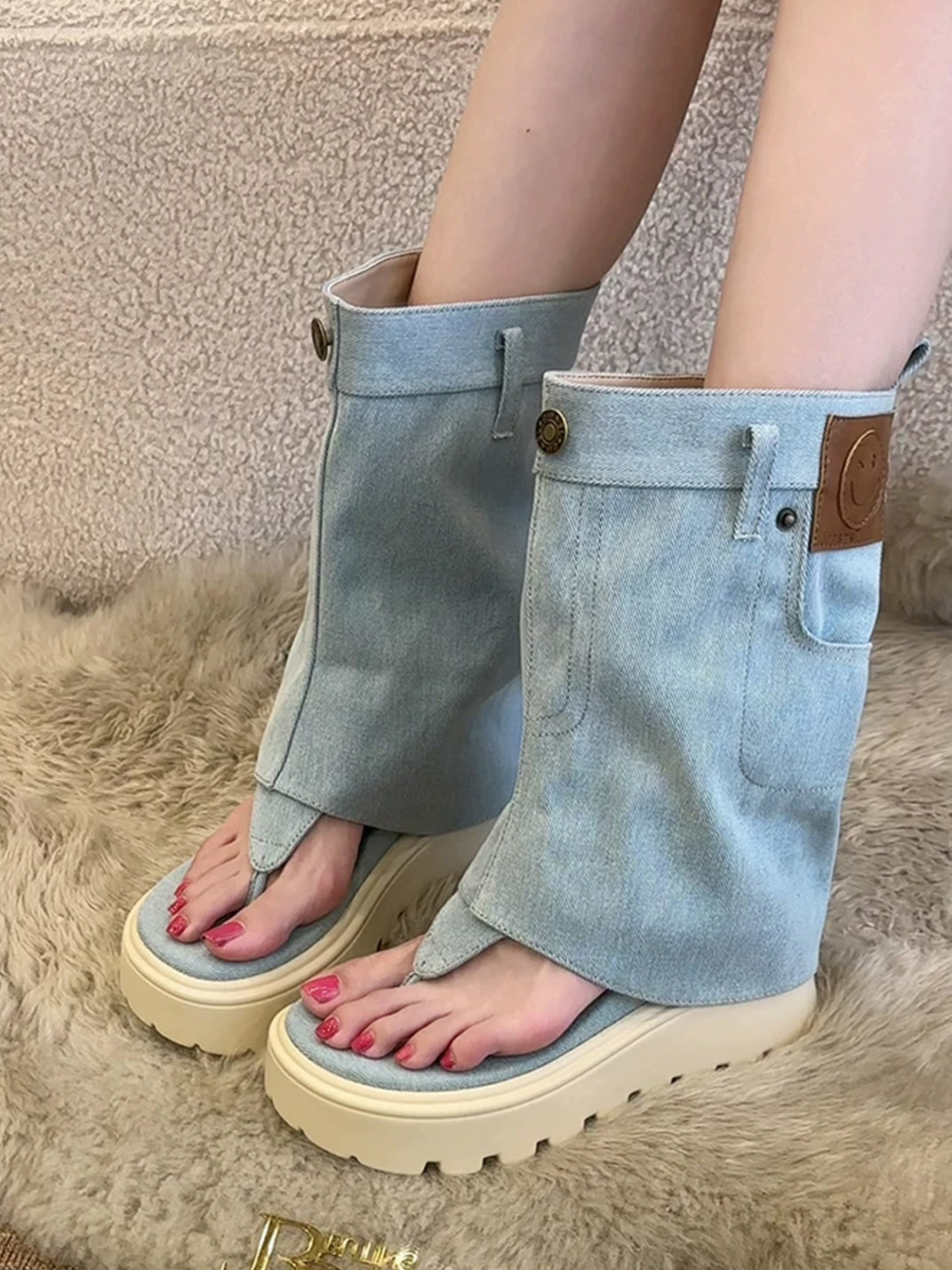 Thong Platform Knee-High Roman Sandal Boots - Skipkicks