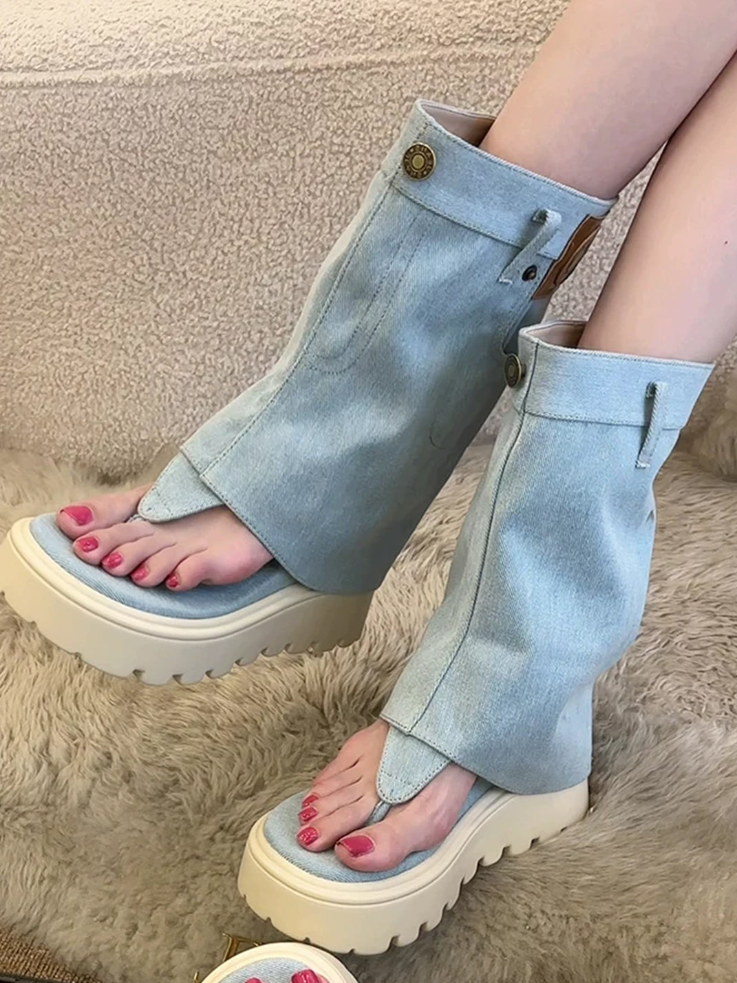 Thong Platform Knee-High Roman Sandal Boots - Skipkicks