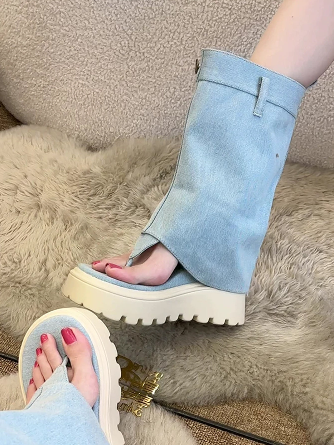 Thong Platform Knee-High Roman Sandal Boots - Skipkicks